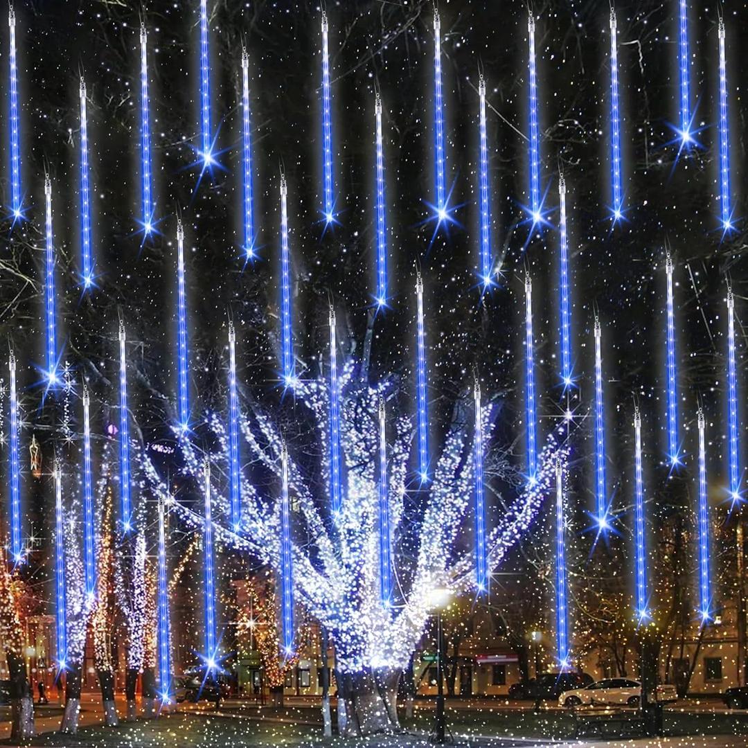 iBaycon 20 Tubes 640 LED Meteor Shower Rain Lights, 15.7 inches Cascading Icicle Lights Waterproof Outdoor, Connectable Falling Raindrop Light with Timer for Holiday Party Christmas Decorations (Blue)