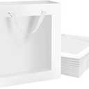PACKQUEEN 12pcs White Gift Bags with Transparent Window, 10x4.5x11 Inches Large Gift Bags with Handles for Wedding Graduation Mother's Day Festivals Party Present (Glossy White)