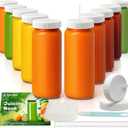 Ruckae 16oz Juice Bottles,Ribbed Glass Juicing Bottles with Lids,Smoothie Cup Lids and Straws,Water Bottle Mason Jar Drinking Glasses for Juicing,Smoothies,Kombucha (Clear-10 pack)