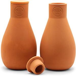 The Olla Company Classic Olla Watering Pot with Lid - Terracotta Self Watering Irrigation up to 1 ft in Diameter for Gardens, Raised Beds, and Small Pots - Vacation Friendly - Mini - Set of 2