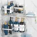 Adhesive Corner Shower Caddy - No Drilling Wall Mounted Shower Shelves-Rustproof, Organizer for Bathroom with Soap Holder. Silver