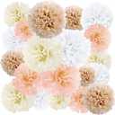 EPIQUEONE 20 Pieces Blush Pink, Dusty Rose, Mauve, Cream Tissue Paper Pom Poms - Ceiling and Party Decorations - Backdrop Flowers (White, Ivory, Peach, Champagne)