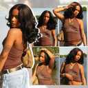 Quantum Love V Part Yaki Curly Wigs for Black Women Afro Curly V Part Synthetic Wig 16Inch Natural Black No Leave Out Clip in Half Wig