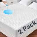 Lunsing 2 Pack Waterproof Twin Mattress Protector, Soft Breathable and Noiseless Twin Size Mattress Pad Cover with 6-16 in Deep Pockets (White)