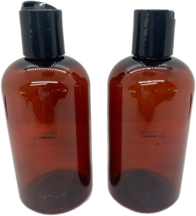 16 oz Amber Plastic Bottle with Black Disc Cap - 2 Pack - BPA-Free and Break-Resistant - Perfect for Lotions, Creams, and Beauty Essentials