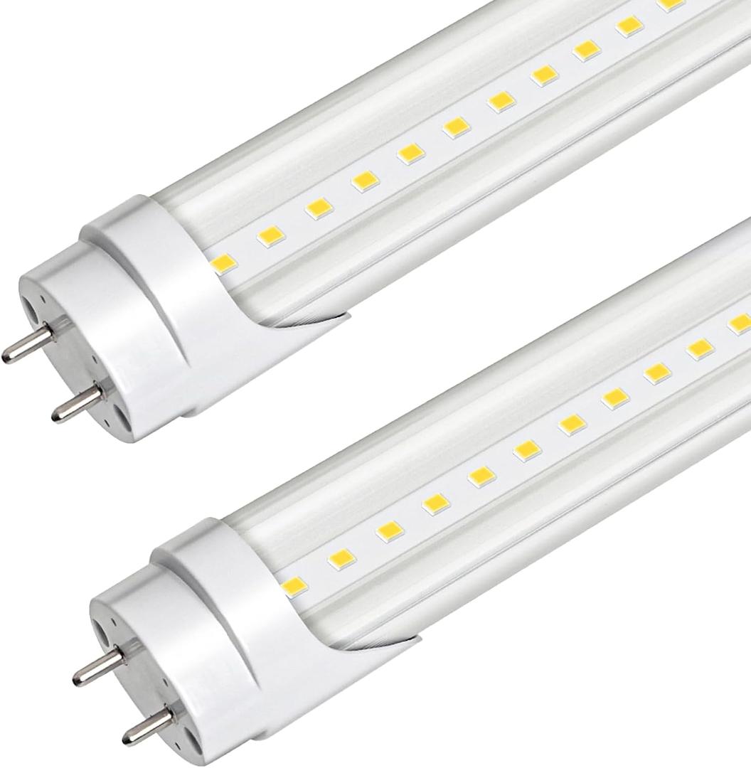 Brtstiun T8 LED Bulbs 4 Foot, LED Tube Light 24W 3200LM, 5000K Daylight White, Clear Lens, G13 Base Fluorescent Bulbs Replacement, Type A+B Plug & Play/Ballast Bypass, Non-Dimmable, 2-Pack