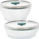 Anyday 4-Pc Microwave Cookware & Glass Food Storage Set with Glass Lids | Medium Plastic-Free Containers | Stackable Steamer with Vented Lid for Microwave-Safe Reheating & Steaming Vegetables, Rice