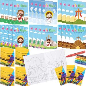 Gilprop 168pcs Christian Coloring Books with Crayons for Kids Easter Mini Coloring Book Bulk Religious Bible Story Activity Gift for Sunday School Church Basket Stuffer DIY Party Favor Craft (Jesus)