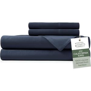 Hotel Sheets Direct 4 Piece Bed Sheet Set California King, 100% Viscose Derived from Bamboo Sheets Set with 2 Pillowcases, Cooling & Breathable Luxury Bedding, Moisture-Wicking & Silky Soft, Navy Blue