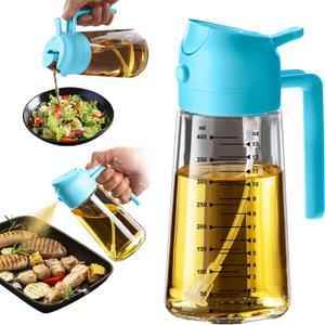 TrendPlain 16oz/470ml Glass Olive Oil Sprayer for Cooking  2 in 1 Olive Oil Dispenser Bottle for Kitchen Gadgets and Air Fryer Accessories, Salad, BBQ - Sky Blue