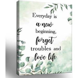 Framed Inspirational Wall Art –Botanical Canvas Print posters, Green Leaf Painting pictures for Bedroom, Living Room, Bathroom, Office, Motivational Quote Picture, Ready to Hang 12x16Inch