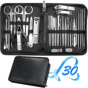 Manicure Set 30 in 1 Fingernail Clipper Set,RedFlow Nail Clippers & Toenail Clippers,Manicure Kit,Pedicure Kit,Suitable for Travel Manicure Tools,Nail Kit with Everything Profe (Black)