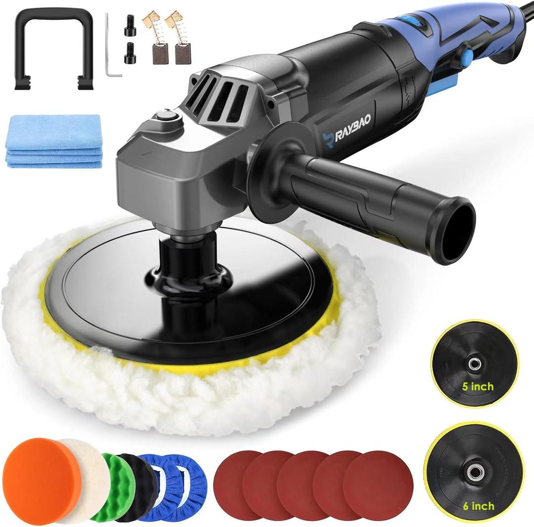 Buffer Polisher, Rotary Buffer 1200W, Car Buffing Kit with Speed 1600-3500RPM, 6inch/7inch Backing Plate, Polishing kit for Car Detailing (RO Polisher)