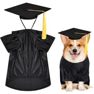 Dog Graduation Cap and Gown, Dogs Cats Graduation Holiday Halloween Costume Accessory(Black,Small)