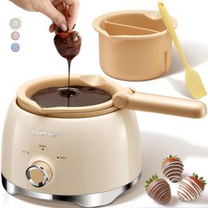 LUSHYUM Chocolate Melting Pot Candy Melts Melter with 2 Insert Pots and Spatula, 4 Cups Capacity Warmer Machine, Ideal Dipping Tool Kitchen Supplies for Making Cake Pop Covered Strawberries Fondue