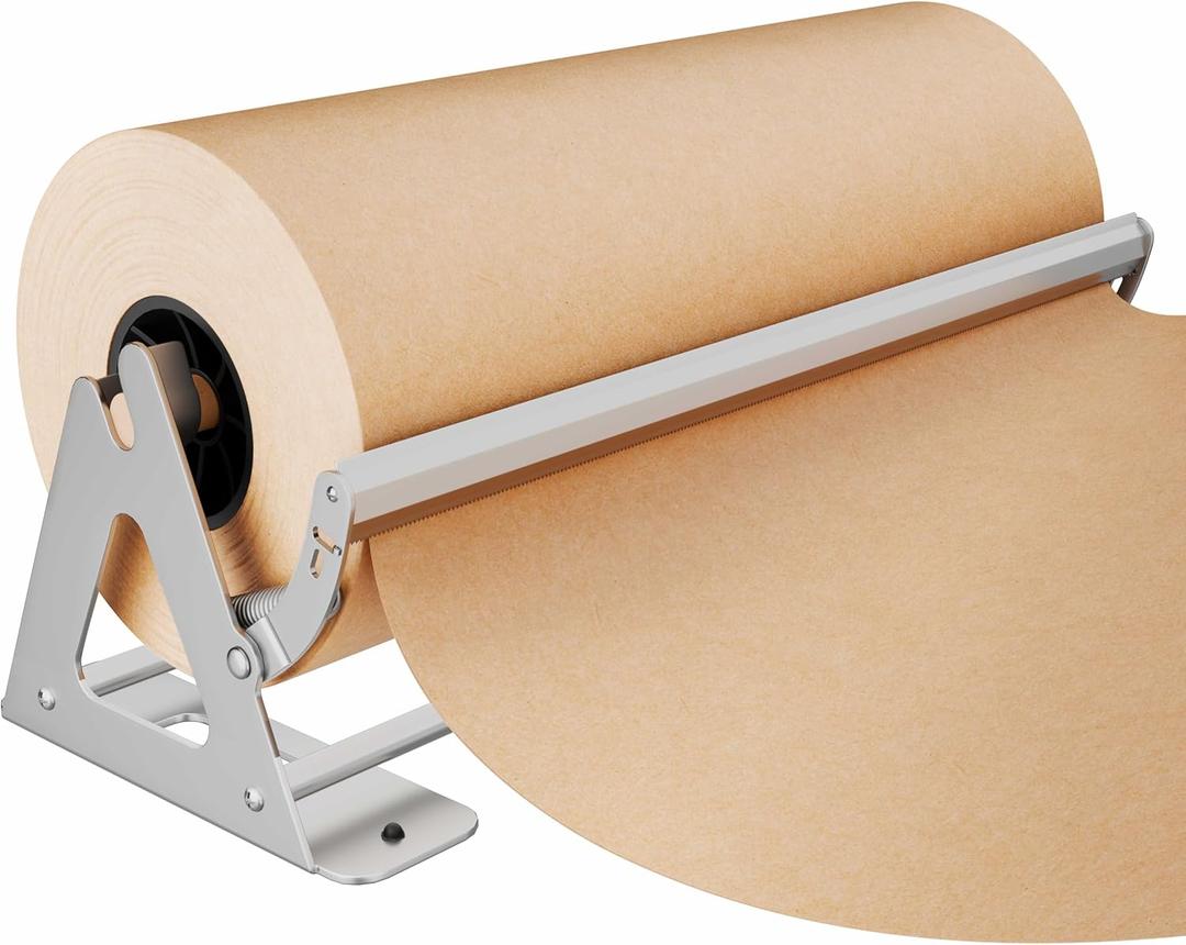 DIY Crew 24 Inch Paper Roll Dispenser and Cutter - Heavy-Duty Wall Mountable, Non Slip Tabletop - Kraft, Freezer, Butcher Paper - Up to 1000ft Rolls (Silver)