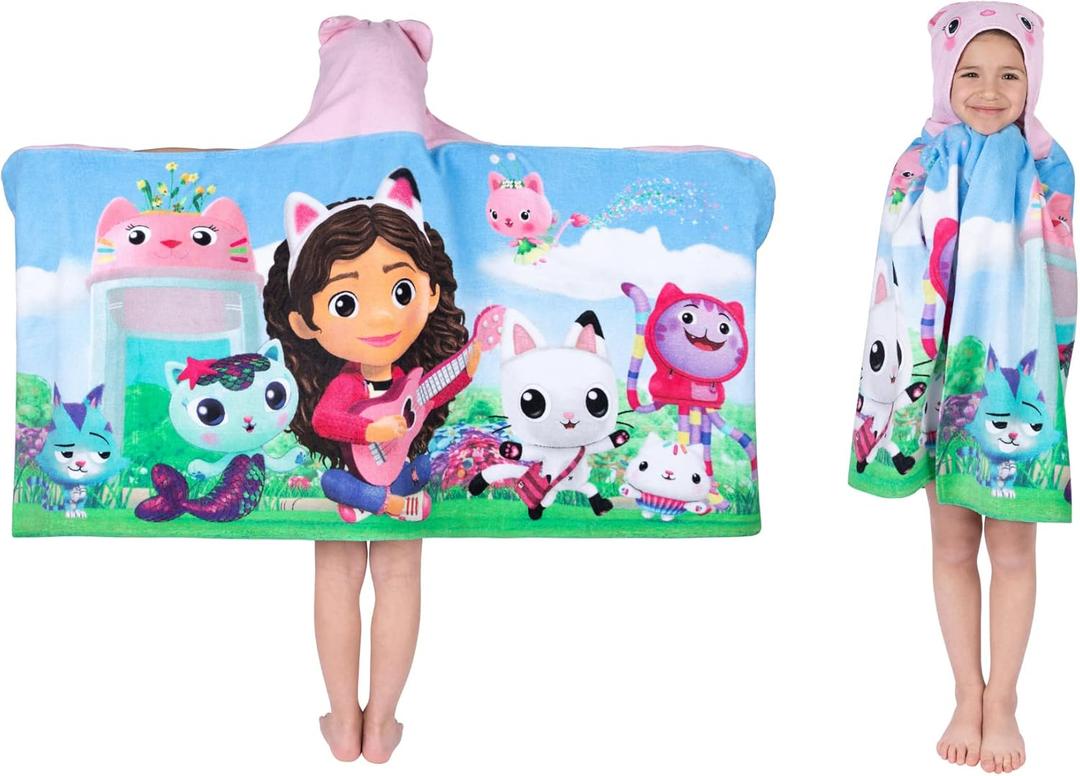 DreamWorks Gabby's Dollhouse Bath/Pool/Beach Soft Cotton Terry Hooded Towel Wrap, 24 in x 50 in, By Franco Kids