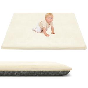 ACOMOPACK 1.3" Thick Baby Play Mat for Floor 59x71"-Large Water-Repellent&Non-Slip Memory Foam Mat for Kids,Toddlers,Soft Velvet Nursery Rug for Tummy Time&Crawling,Yoga,Tatami Style(Beige)