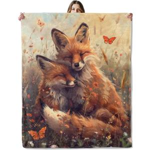 Woodland Fox Throw Blanket for Girls Boys Kids Adults, 50x60 in, Cozy Flannel Blanket for Bedroom, Camping, Couch, Room Decor, Fuzzy Warm Soft Gifts