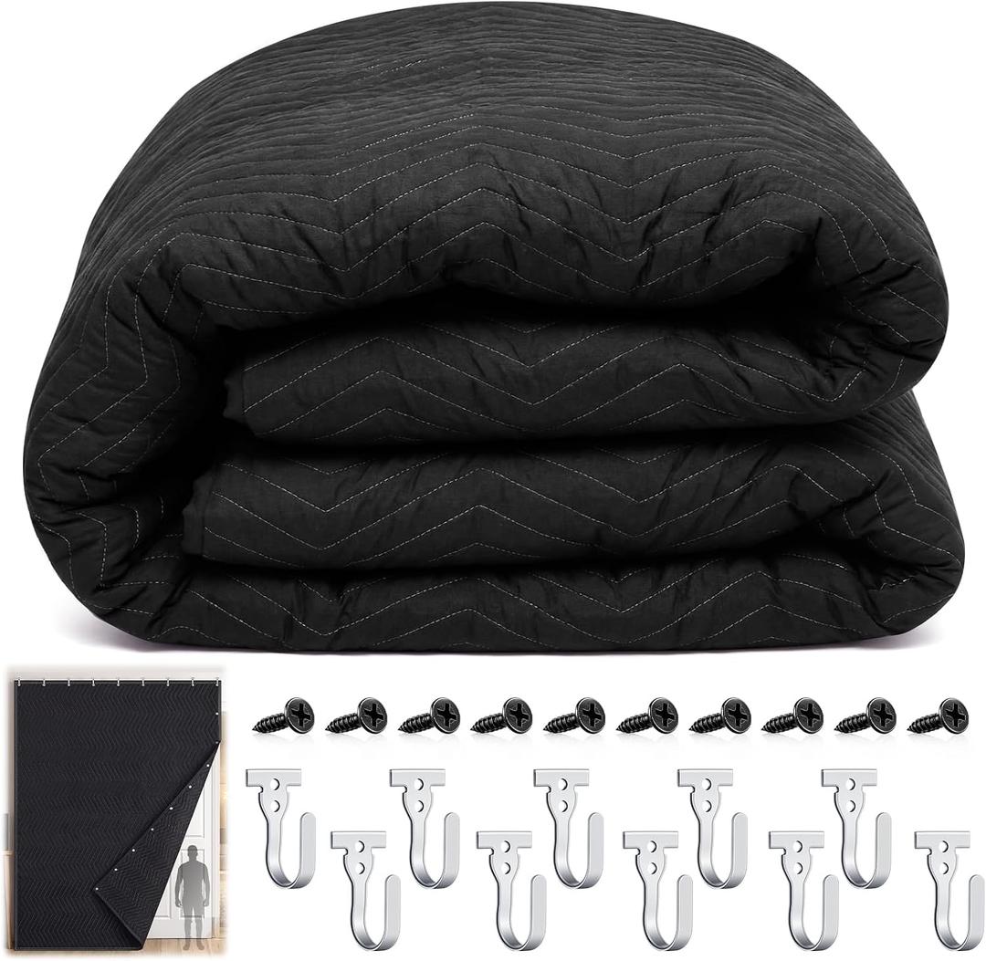 Nuanchu 96" x 80" Extra Large Sound Proof Blanket 10 Lbs with Grommets 10 Hook Soundproof Blanket for Door, Noise Reducing Acoustic Curtain for Studio, Home Office, Black