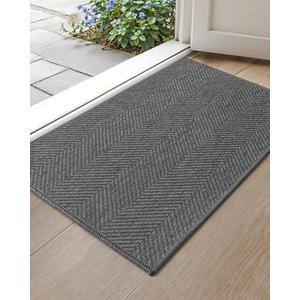 Color&Geometry Small Ultra Thin Indoor Door Mat 17"x30", Machine Washable Front Door Mat Non Slip, Low Profile Entrance Mat Indoor, Absorbent Carpet for Inside, Entry, Entryway, Dark Grey (FOLD)