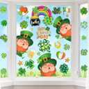 4 x St. Patrick's Day Window Clings Decorations for Glass Cute St. Patrick's Day Window Stickers Decal Large Good Luck Shamrock Stickers Spring Door Wall Window Decor
