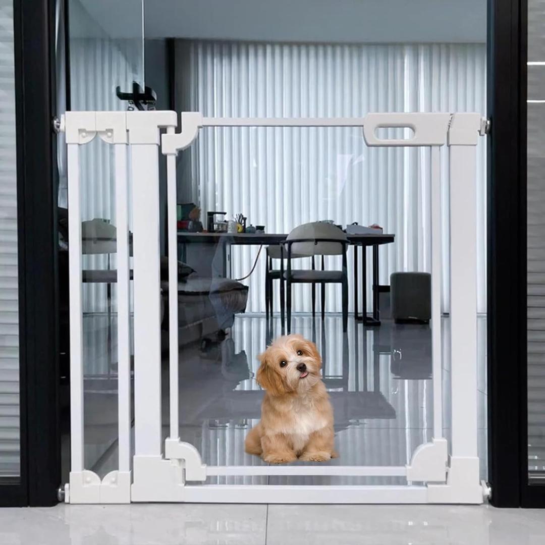 WAOWAO Clear Baby Gate for Stairs Modern Design Acrylic Auto Close Pet Gate, 29.52-37.79" Wide Safety Baby Gate for Doorways, White Clear Dog Gates Indoor, Hallways, Kitchen