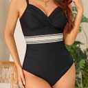 Smismivo Women's Color Block One Piece Swimsuit Tummy Control V Neck Bathing Suits Ruched Slimming Swimwear, M