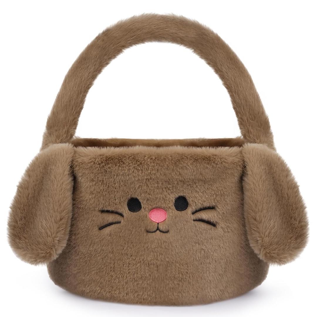 Easter Baskets for Kids, Brown Bunny Easter Basket with Handle, Cute Easter Bucket Gifts Bags for Boys, Girls, Kids, Easter Egg Hunt, Gifts Storage