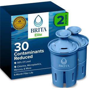 Brita Elite Water Filter Replacements for Pitchers and Dispensers, BPA-Free, Reduces 99% of Lead, Lasts Six Months or 120 Gallons, Includes 2 Pitcher Replacement Filters