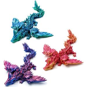 3 PCS 3D Printed Dragon with Wings, 3D Dragon 9" Articulated Winged Dragon for Home Office Decor Executive Desk Toys (Purple & Bluegreen & Red)