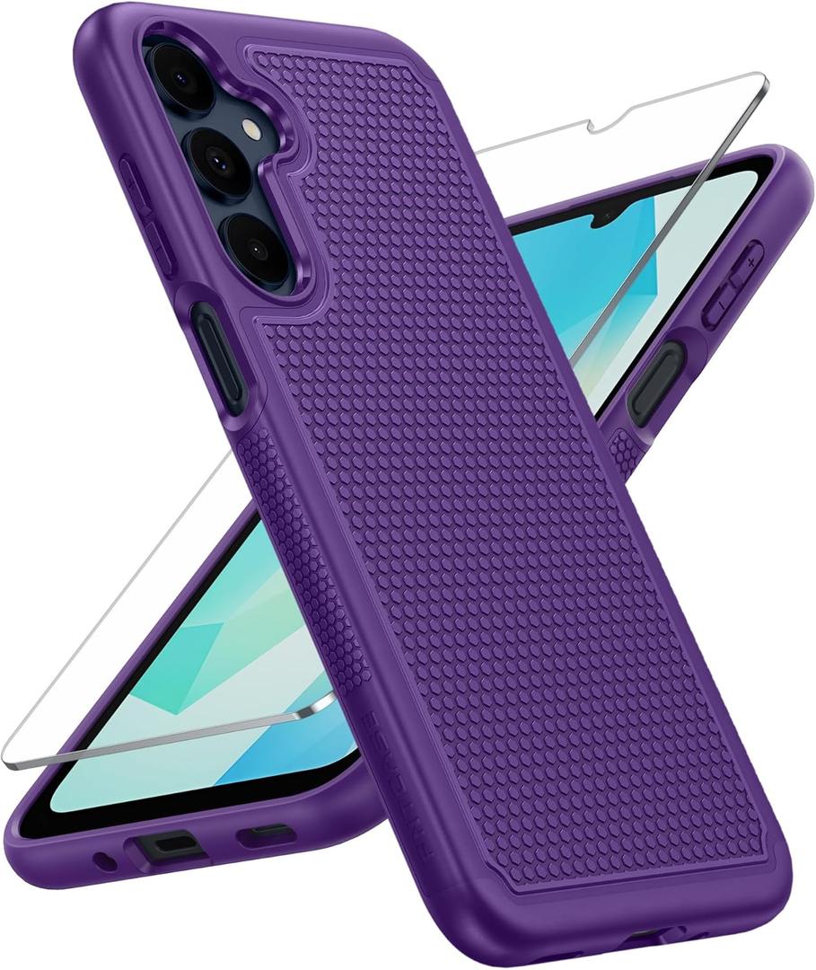 FNTCASE for Galaxy A16/A17 5G Phone Case - Samsung Military Grade Drop Protection, 14ft Drop Tested, Screen Protector Included, Anti-Slip Matte Textured, TPU+PC Dual Layer Shockproof Cover (Purple)