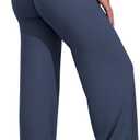 VOYJOY Straight Leggings Bottoms Wide Leg Pants for Women 29"High Waist Stretch Casual Sweatpants (Medium, Navy Blue)