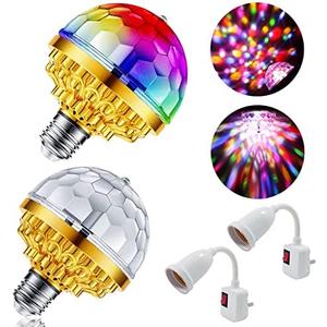 MIKWOAB 2 Pack Colorful Magic Rotating Ball Light, LED Plug in Disco Ball Light, RGB Disco Light Bulb, Party Lights Dj Disco Lights with Sockets for Home Room Dance Parties Bar Karaoke