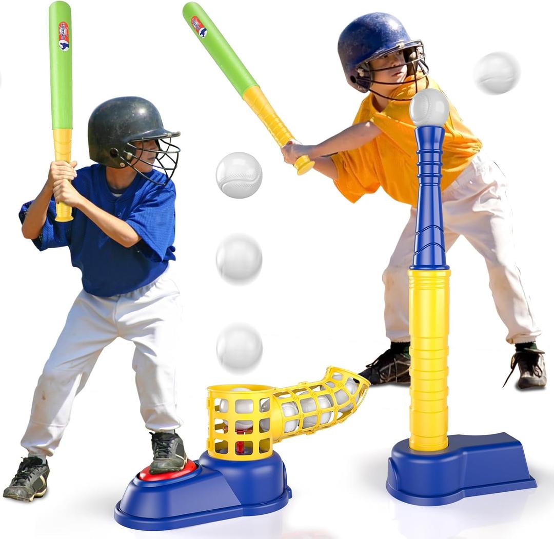 Bennol T Ball Set Toys for Kids 3-5 5-8, Kids Baseball Tee for Boys Toddlers, Auto Ball Launcher, Indoor Outdoor Outside Sports Tee Ball Set Toys Gifts for 3 4 5 6 Year Old Boys Toddler Kids