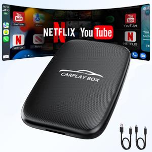 3 in 1 Wireless CarPlay Adapter 2025 Upgraded,Wireless CarPlay & Android Auto Adapter Built in Netflix YouTube Support TF Card, Factory Car Play Video Box for Cars from 2016 and iOS 10+, Plug and Play (Black)