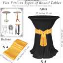 Kochorie 4 Set Cocktail Table Covers with Satin Sash, 32 x 43 Inch Round Cocktail Table Skirt, Spandex Stretch High Top Tablecloth for Wedding Banquet Birthday Party Decorations, (Black, Gold)