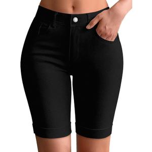 roswear Womens Mid Rise Roll Cuff Bermuda Stretch Denim Jean Shorts Black X-Large