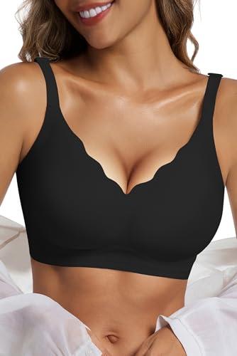 LXOXL Wireless Bras for Women No Underwire Seamless Push Up Bra with Support and Lift Comfortable Supportive Tshirt Bralette Soft Full Coverage Everyday Bras Regular and L Size Black
