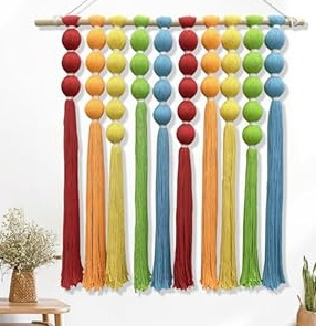 KaloKalo Macrame Wall Hanging Extra Large Handmade Tapestry Boho Decor Natural Cotton Rope Ball Textile Fiber Yarn Colorful Wall Art for Livingroom Bedroom Wedding Party 35.4" L by 33.8" H - Rainbow