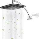 Rain Shower Head with 12" Shower Head Extension Arm, 10" High Pressure Boosting Rainfall/Fixed Showerhead, Metal Shower Head Extender Adjustable Height/Angle, 1-Min Installation, Easy Clean, Chrome