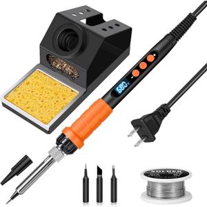 Soldering Iron Kit, 100W High Power Soldering Iron, Fast Heating, Digital Display Temperature Control Accurate 356F-896F, Portable Soldering Kit with Protective Cap, Automatic Sleep Mode (Light Orange)