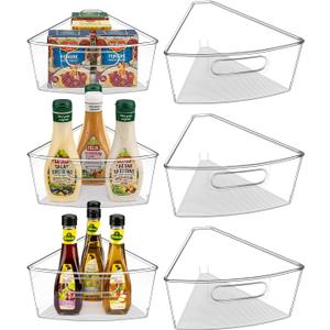 Lazy Susan Cabinet Organizer Bins for 26"/ 28"/ 32" Diameter Corner Organizer, Plastic Cabinet Storage Bin, 1/8 Wedge - Food Safe, BPA Free, with Non-Slip Pads (for 28" Diameter, 6 Pack)