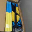 55" Indoor & Outdoor Trampoline for Kids with Enclosure, Toddler Trampoline with Adjustable Gymnastics Bar & Toys, No-Gap Safety Design (Stainless Steel, blue yellow)