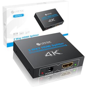 ESynic Portable 4K/30HZ HDMI Splitter Plug&Play 2 Way HDMI Splitter 1 in 2 Out [Only Mirror No Extend Mode] Support HDMI 1.4 Version With Metal Shell for HDTV PS4 Blu-ray Player Laptop Gaming Consoles