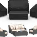 Mrrihand Patio Furniture Covers, 4 Piece Outdoor Furniture Cover Waterproof includ Ourdoor Sofa Cover, 2 Chair Covers, Coffee Table Cover with Windproof Buckle Strap and Adjustable Drawstring-Black