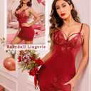 Avidllove Women Chemises Lingerie Lace Babydoll lingerie Sexy Teddy V Neck Sleepwear (Red, L)