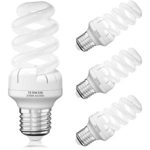 Lustaled E26 CFL Light Bulbs, T2 Spiral 13W(60W Equivalent) Compact Fluorescent Bulbs Soft White 2700K, Non Dimmable Energy Saving Light Bulbs for Ceiling Fan, Bathroom, Office, Desk/Floor Lamp-4PCS