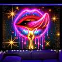 BlissYard Lip Black light Tapestry Hanging Backdrop Glow in The Dark Poster Glitter Lips UV Tapestry for Bedroom Wall Decoration Living Room Artwork Home Room Party Backdrop Decor 78x59 Inch