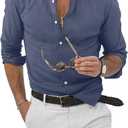 JMIERR Men's Cotton Linen Button Down Shirt Casual Stylish Long Sleeve Business Dress Shirts (XX-Large)